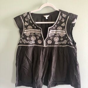 Embroidered Black Top, Lucky Brand